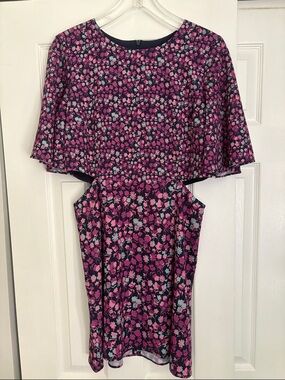 French Connection Pink and Navy Floral Dress with Cutout Detail